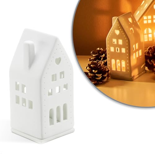 COM-FOUR® tea light house made of porcelain, house made of matt porcelain with tea light base, light house - Image 3