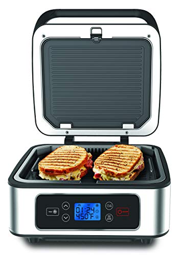 SHAQ Smokeless Grill & Press Electric Indoor Searing Grill & Panini Press Grill Combo, Bistro Sandwich Maker with Removable Grill Plates and Drip Trays, Black, Stainless Steel - Thumbnail 6