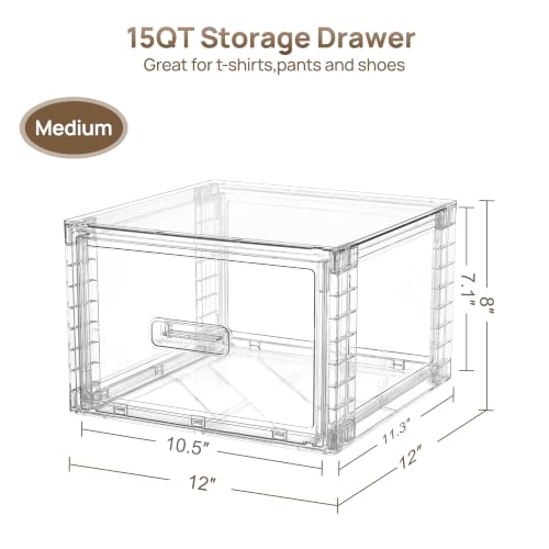 Vtopmart-4-Pack-Clear-Stackable-Closet-Storage-Drawers-15QT-Medium-Easily-Assemble-Closet-OrganizersPlastic-Storage-Bins-for-BathroomCabinetKitchen-PantryUnder-Sink-Organization