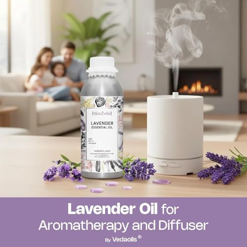 Image of VedaOils Lavender Essential Oil for Relaxation, Sleep & Stress Relief | 100% Pure & Natural Aromatherapy Oil for Diffuser, Skin & Hair Care | Calming Floral Scent - 100ml