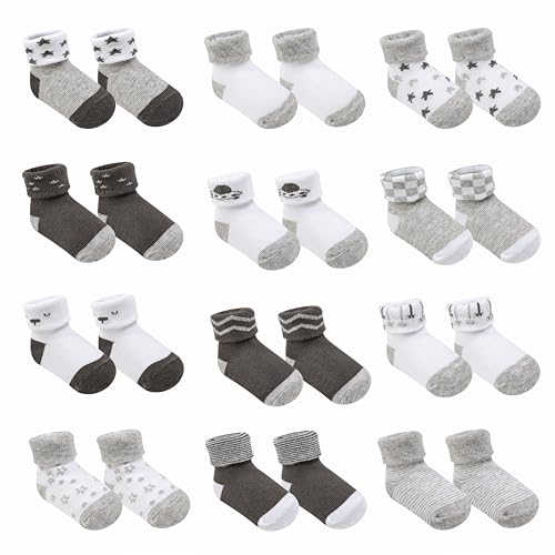 Image of Baby Socks 12 Pairs - Non-Slip Infant Grip for Newborns & Toddlers 0-6 Months, Boys & Girls, Safe for Walking