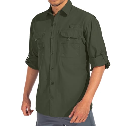 Mens Safari Shirts Long Sleeve UV Protection Hiking Fishing UPF 50+ Quick Dry Cooling Camping Travel...