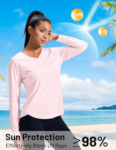 Image of MIER Womens Long Sleeve Sun Shirt UPF 50+ Quick Dry V-Neck Workout Tops