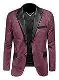 Mens Fashion Leather Contrast Collar Blazer Slim Fit Suede Single Breasted Jacket for Winter Evening Mauve XL