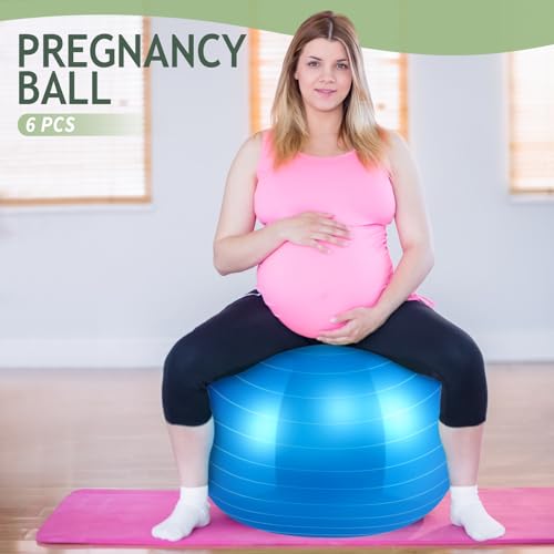 Hungdao 6 Pack Exercise Ball Bulk Inflatable Pregnancy & Workout Ball 22 Inch Heavy Duty Pilates Ball for Yoga Stretching Therapy Balance Physical Fitness(Blue) - Thumbnail 5