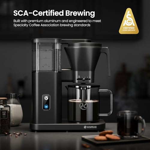 Image of Kismile SCA-Certified 8 Cup Drip Coffee Maker, Pour Over Coffee Machine with 3s Instant Heat 197-205℉, Adjustable Flow Control, Removable Water Tank, Deep Cold Brew & 40 Min Keep Warm (Black)