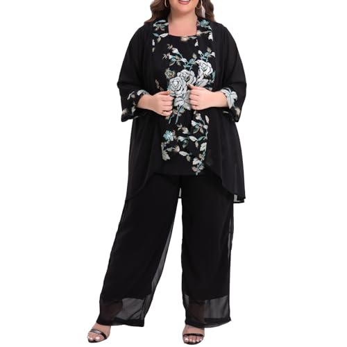 Women's Plus Size Wedding Pant Suits 3 Piece Chiffon Party Outfit for Mother of The Groom Bride Evening Gowns4