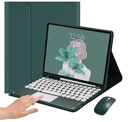 YEEHi Touch Keyboard Case for iPad Mini 5th Generation Mini 4, Touchpad Detachable Keyboard with Mouse Retro Round Key Cute Color Keyboard Cover for iPad Mini 5th Gen, DarkGreen