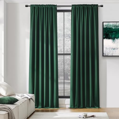 Image of DONREN Emerald Green Blackout Thermal Insulating Window Curtain Drapes for Living Room with Rod Pocket (52 W X 96 L,2 Panels)