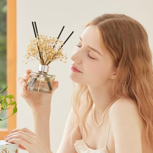 Image of COCODOR Flower Reed Diffuser Set / 6.7oz / Ylang Ylang /Scent Diffuser with Sticks Home Fragrance Reed Diffuser for Bathroom Shelf Decor
