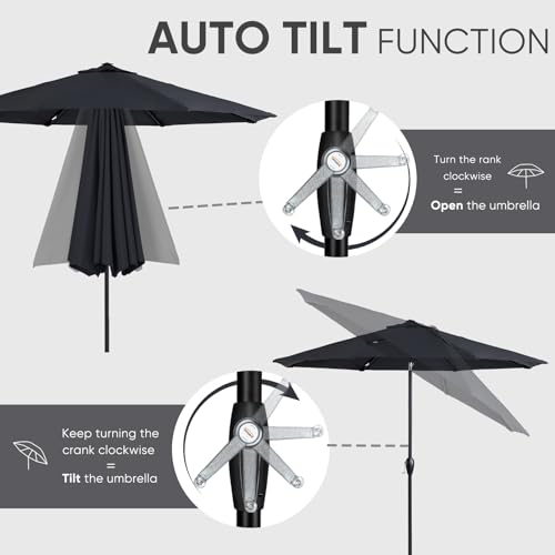 Image of Tempera Patio Market Outdoor Table Umbrella with Auto Tilt and Crank, Large Sun Umbrella with Sturdy Pole & Fade Resistant Canopy, Easy to Set