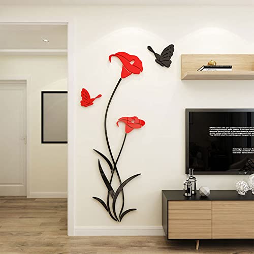 Hnvner 3D Flower Wall Sticker - Diy Wall Decal Murals For Living Room,Bedroom,Sofa Backdrop,Tv Wall Background - Formaldehyde-Free,Aging Resistant(Red,59 X 31 In)… #TOP5
