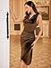 ZAFUL Wedding Guest Dress Sleeveless Cowl Neck Velvet Ruched Bodycon Slim Sheath Dress Side Slit Cocktail Formal Dresses(Brown,L)
