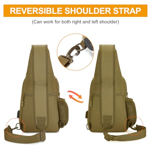 HUNTVP Taktische Brusttasche Herren Sling bag Militär Schultertasche Umhängetasche Tactical Chest Bag MOLLE Crossbody Bag für Alltag Reisen Wandern Camping (Braun)