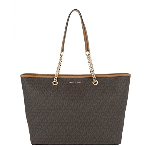 Michael Kors Womens Jet Set Travel Signature Tote Handbag Brown Large