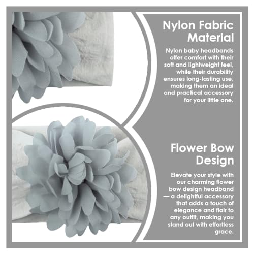 Image of SYGA PACK OF 3 Headbands Nylon Flower Soft Stretchable Hairband for Newborn Infant Toddler Kids For 0-3 Year Black-Beige Yellow-Grey)