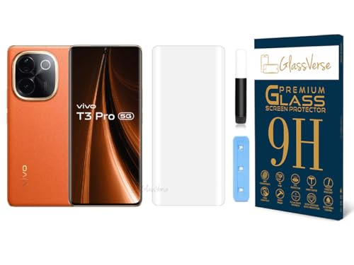 Image of GlassVerse Vivo T3 Pro UV Tempered Glass Screen Protector. Pack Of 1 | 3D Curved Edge | 9H Hardness | Full UV Glue with UV Light | Anti-Scratch | Case Friendly | HD Clear. (6.77 Inches)
