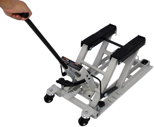 Rv Jack Pads Stabilizing Stands，Hydraulic Motorcycle Lift Jack, 1500 LBS Capacity ATV Scissor Lift Jack, Portable Motorcycle Lift Table with 4 Wheels, Hydraulic Foot-Operated Hoist Stand wit