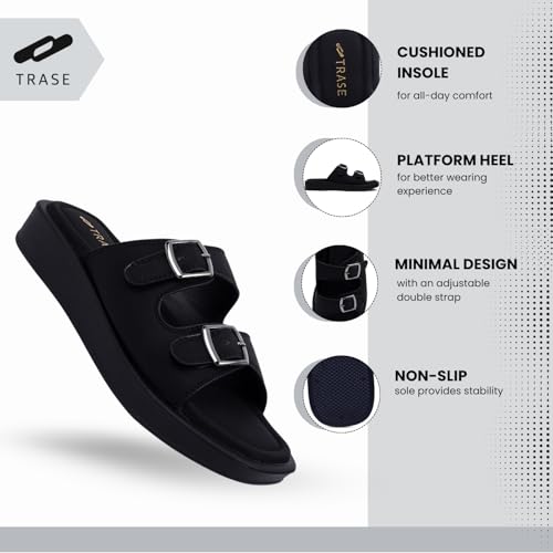 Image of TRASE Sandals For Woman | Slippers For Woman | Flats | Casual Double Strap Sliders Sandal With Adjustable Ankle Strap | Women Sandals | Comfortable | Lightweight | Women Footwear