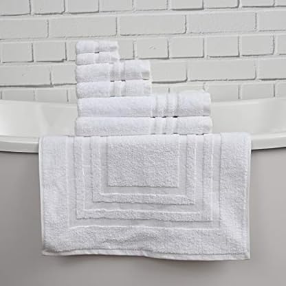 Eden Textile Hotel Badetuch Set für AirBnB, Inns und Spas, weich und strapazierfähig, 100% Baumwolle in weiß Patricia 4er Set Badetücher, 2 Handtücher, 2 Waschlappen – Bild 5
