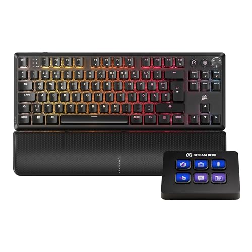 Corsair K70 CORE TKL Wireless + Elgato Stream Deck Mini Bundle – Mechanische Tenkeyless-Gaming-Tastatur mit Studio-Controller für Zoom, Teams, PowerPoint, MS Office etc, kompatibel mit PC/Mac