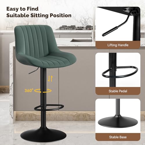Image of Nalupatio Bar Stools Set of 4, Adjustable Modern Swivel Bar Stools with Backs, Counter Height Performance Fabric Island Chairs for Home Kitchen, Dark Green