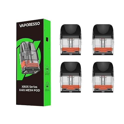 Vaporesso XROS Series Pods 4 Pack - Refillable Replacement Pods for XROS Vape Device | Leak-Proof Design, Enhanced Airflow Pods for XROS/3/2/Nano/Mini Kit, No Nicotine (0.6Ω MESH)