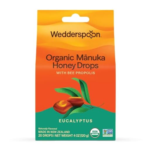 Wedderspoon Organic Manuka Honey Drops, Eucalyptus & Bee Propolis, 20 Count (4oz) (Pack of 1)| Genuine New Zealand Honey | Perfect Remedy For Dry Throats