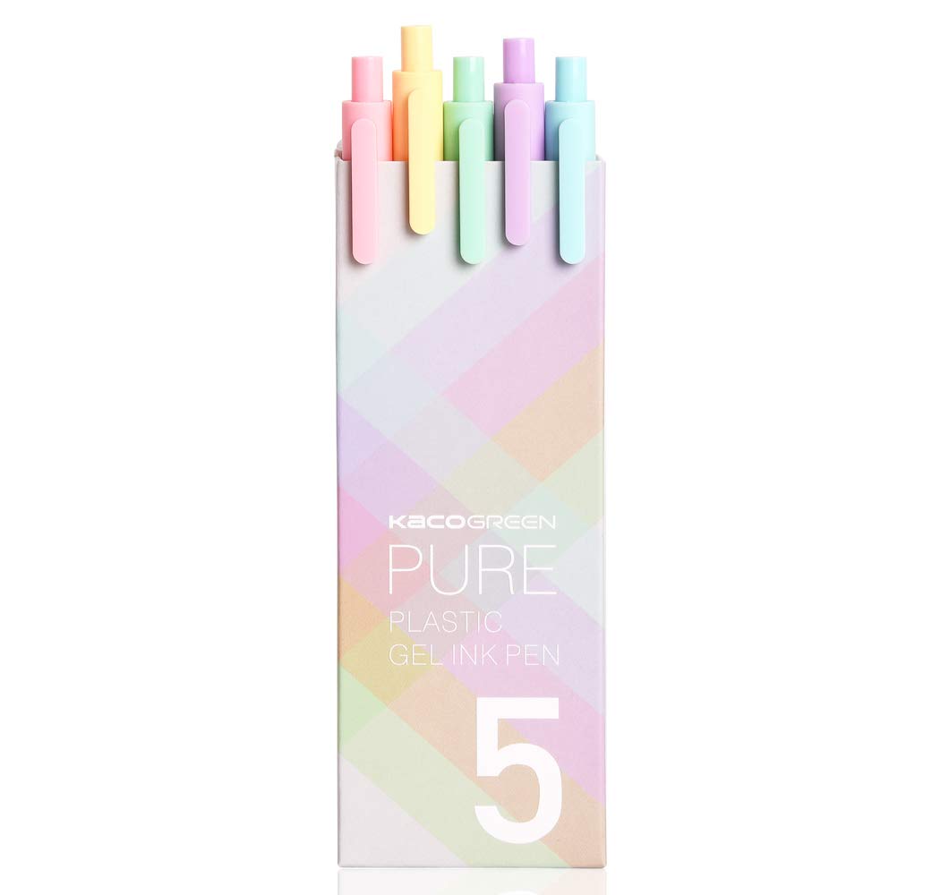KACO Soft Touch Retractable Gel Ink Pens 0.5mm Fine Point (Macaron Colors 5-Pack Colored Ink)