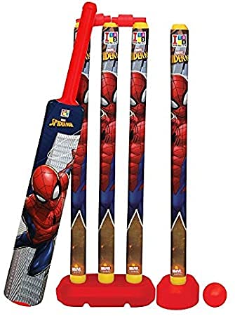 SARJUDAS ENTERPRIS Plastic Cricket Set with Stump,Ball and Bat Kit 4 Wicket Cricket Set(Spideraman Cricket Set)