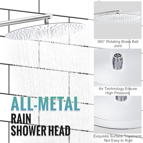 Image of SR SUN RISE Shower Faucet - 16 Inch Multifunctional High Pressure Shower Head System with Handheld Shower Head Fixtures - Valve Included - Polished Chrome
