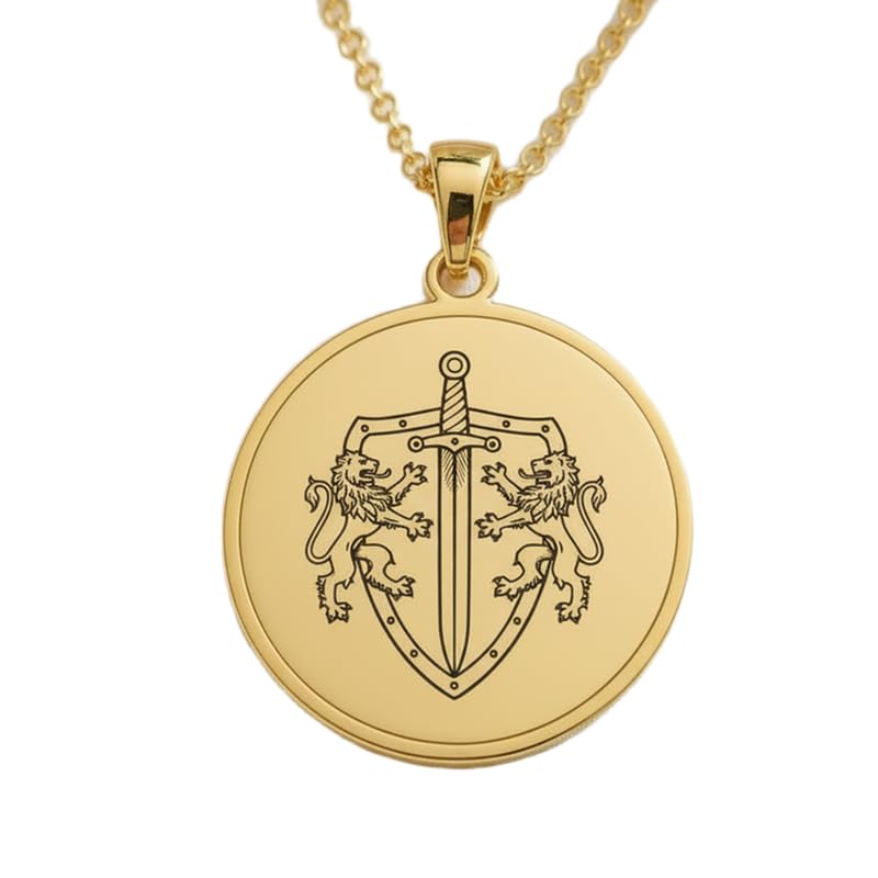 Collier pendentif lion argent 925 gravé d'un bouclier et d'une épée