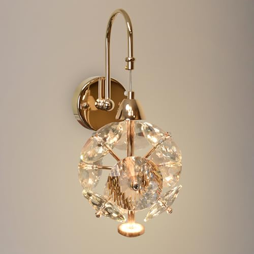 Image of Smartway Flux Crystal 10 Watt LED Wall Lamp - Modern Gold Wall Light, Crystal Globe Design, 3 Color Modes (Warm /Natural /Cool) | Wall Mounted Bedside Lamp (Petal)