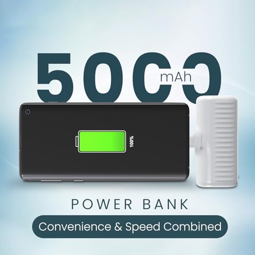 Image of Portronics Power Pebble 5000mAh 20W Fast Charging Nano Powerbank, in-Built Foldable Type C Input /Output Pin, Type C PD Output, LED Battery Indicator, Compatible with Type C Smartphone,iPhone(White)