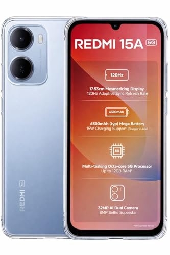 Image of Back Cover for Redmi 15A 5G (Silicone Clear Shockproof Case with Camera Protection | Soft and Flexible | Ultra Clear Slim Back Cover | Transparent)