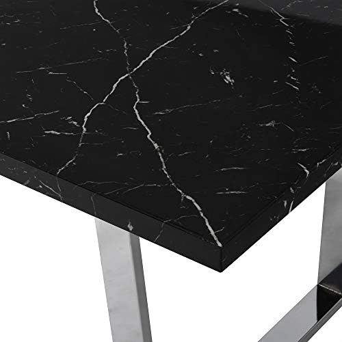 Cherry Tree Furniture BIASCA 6-Seater High Gloss Marble Effect Dining Table with Silver Chrome Legs (Black)