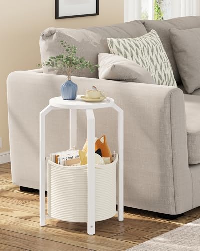 TUTOTAK Set of 2 Round End Table with Woven Storage Basket, White Small Side Table for Living Room, Bedroom, TB01BW0922 — view 6