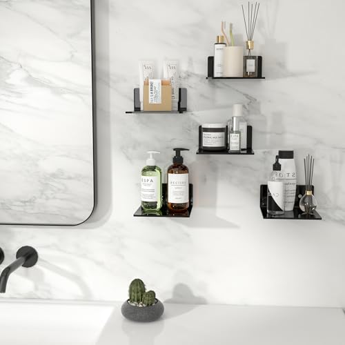 Image of 6 Inches Small Black Wall Shelves, Moisture-Proof, Space Saver, Wall Mounted Display Shelf Rack for Bedroom, Living Room, Kitchen, Dining Room, Bathroom, 4 Pack