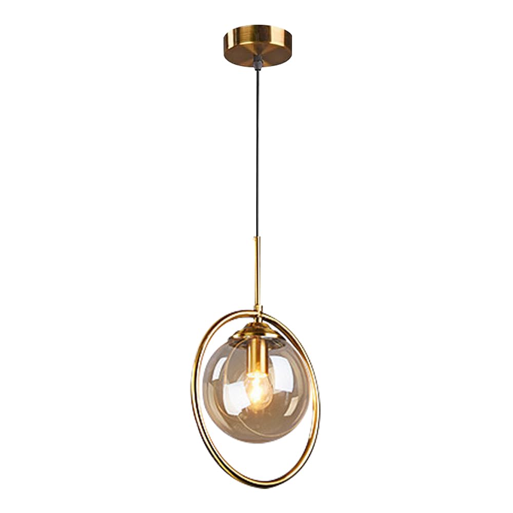 ZGDHWCR Amber Spherical Glass Lampshade Hanging Lamp, Retro Industrial Pendant Light, E14 Light Source Metal Chandelier, Restaurant Living Room Bedroom Decoration Light Fixtures