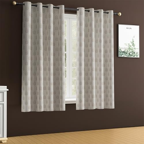 Image of Yellow Weaves 2 Pcs Jacquard Tree Eyelet Window Curtain - Perfect for Home, Office, Bedroom, Living Room & Balcony - 5 Feet (Brown)