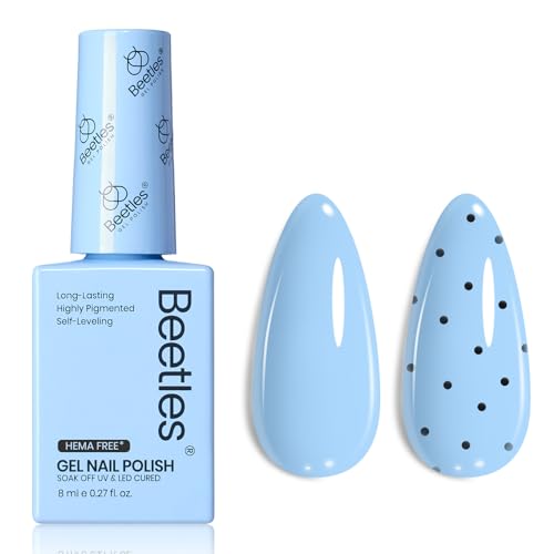 Image of Beetles Light Blue Gel Nail Polish - HEMA-Free Pastel Baby Blue Gel Polish, 8ML /0.27Fl Oz Soak Off UV LED Lamp Pastel Nails Art, Long-Lasting Manicure Salon DIY Home Bright Summer Nails