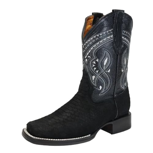 Men’s Exotic Snakeskin Genuine Leather Python Print Square Toe Cowboy Western Boots4