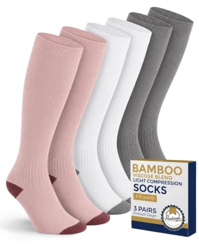 Image of Pembrook Bamboo Viscose Light Compression Socks - 3 Pairs | 8-15 mmhg Compression Socks | Knee High Comfort Support Socks