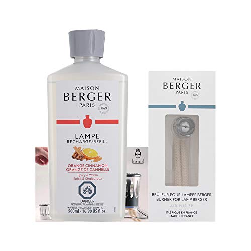 Premium Penguin Lampe Berger Orange Cinnamon Fragrance Refill for Home Fragrance Oil Diffuser Bundle - 16.9 Fl Oz (500mL) - Comes with a Wick Burner and Lamp Instructions Postcard
