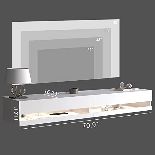 image for SUSSURRO Floating TV Stand Wall Mounted with LED Lights and Power Outl