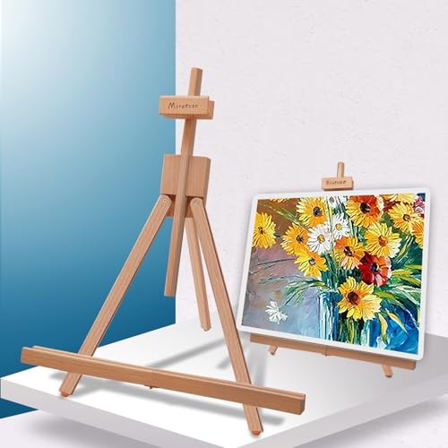 Miratuso Painting Easel, Folding Wooden Tabletop Easel Stand Holds Highest to 22' Canvas, Portable Desktop Easel Suitable for Artists, Beginners, Students