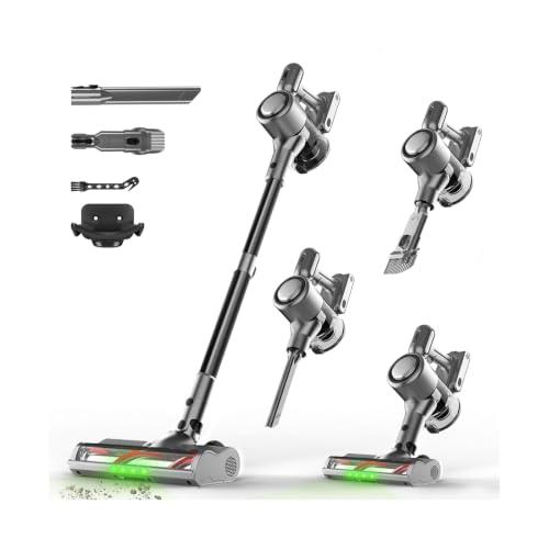 Image of Cordless Stick Vacuum Cleaner - Rechargeable,45Kpa Powerful Suction Vacuum for Home,45Mins Runtime,Detachable Battery,Anti-Tangle, 8 in 1 Lightweight Vacuum for Pet Hair Carpet Hardwood, Silver