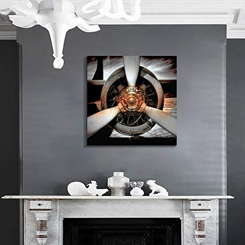 Airplane Propeller Canvas Wall Art: Plane Engine Artwork Vintage Aircraft Painting Print Pictures For Office (24'' X 24'' X 1 Panel) #TOP3