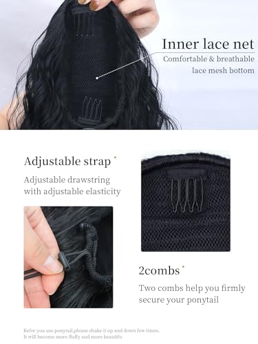 Rosooi 26 Inch Long Black Drawstring Ponytail Extension For Women Synthetic Long Curly Wavy Clip In Ponytail Hair Extensions For Daily Party Use thumb #2
