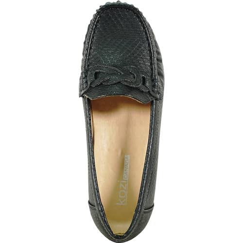 Image of KOZI Women Comfort Casual Wedge Shoe Slip-On Loafer ML Collection Round Toe Penny Loafer Removable Insole Black Champagne